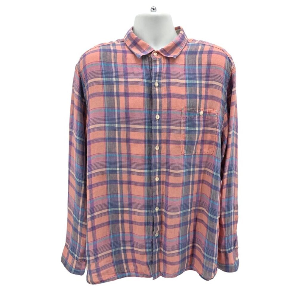 Tommy Bahama Mens XL Shirt Linen Sunny Isles Plaid Multicolor Long Sleeve Preppy